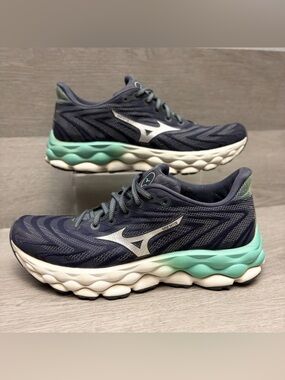 Mizuno Running Shoes Wave Sky 8 India Ink Navy Dusty Jade Green Sneakers Size 10